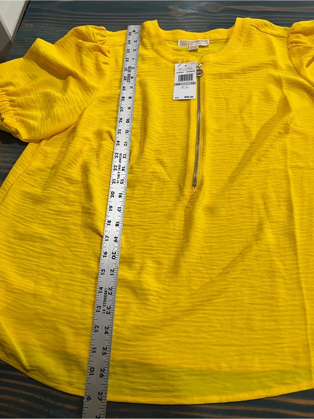 Michael Kors Bright Yellow Short-Sleeve Zip-Front Women’s Blouse Size 1X NWT